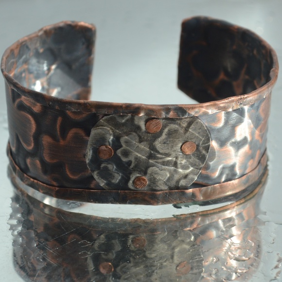 Mens Cuff Bracelet Copper Sterling Silver Clover - Picture 5 of 6